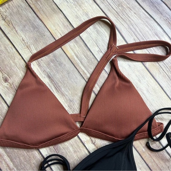 Zaful + Victoria's Secret PINK Small Bikini Top Bundle Black Pink Brown Waffle - Picture 2 of 7
